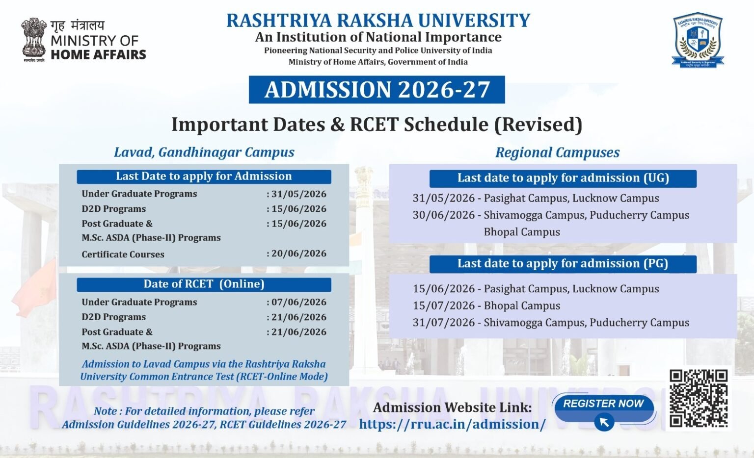 RRU Admission 2026–27 Revised Schedule Released: RCET Important Dates ...